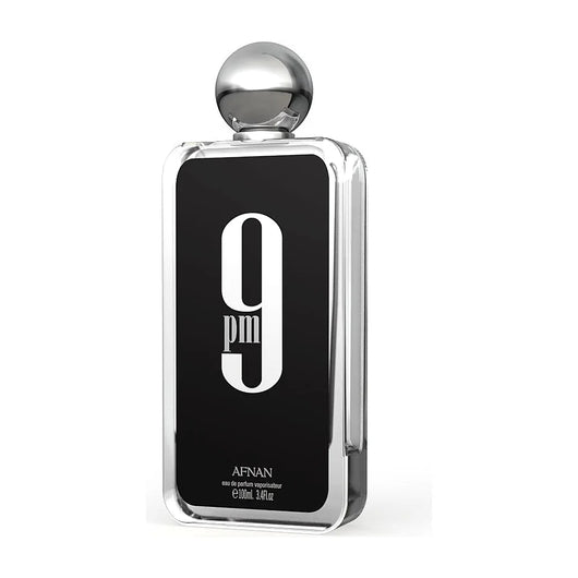 Afnan 9 PM EDP 100 ml original, frasco de costado
