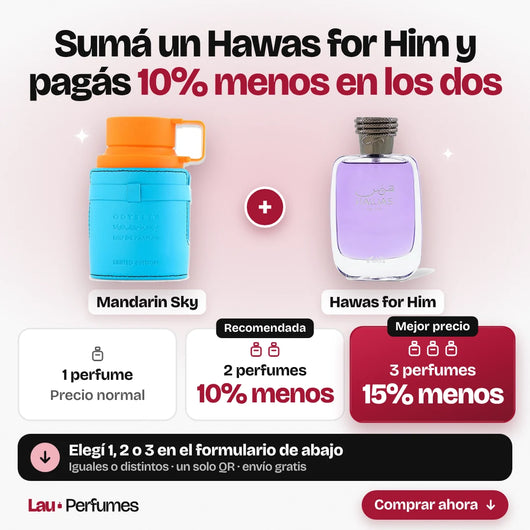 Combo Mandarin Sky + Hawas for Him: 10% menos llevando 2 y 15% menos llevando 3